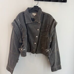 POL Charcoal Denim Military Style Jacket - NWT